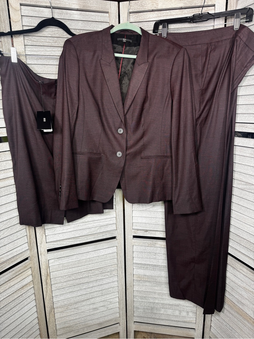 NWT Hugo Boss 3 Piece Wool Suit Blazer Pants Skirt Size 14